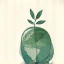 次世代のために地球環境を保護する若葉が地球を包むようなシンボル