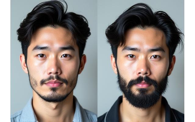 髭のスタイリングで印象が大きく変わった男性のビフォーアフター