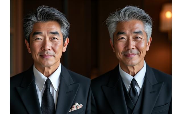 クラシックな紳士スタイルに変身した男性のビフォーアフター