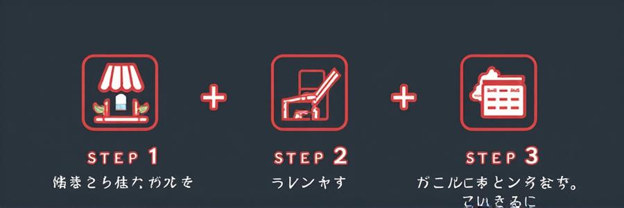 オンライン予約システムの3つのステップを示す図:店舗選択、サービス・スタッフ・時間選択、確認。