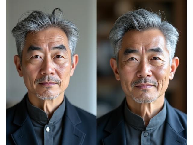 中年男性のビフォーアフター。白髪が魅力的なアクセントになった落ち着いたスタイル