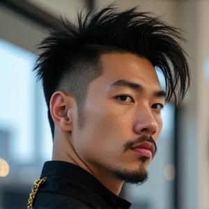 最新のトレンドを取り入れたスタイリッシュな髭を持つ若者。