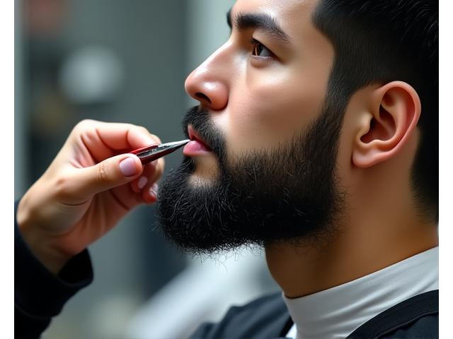 プロのバーバーによる男性の髭のトリミングとスタイリング