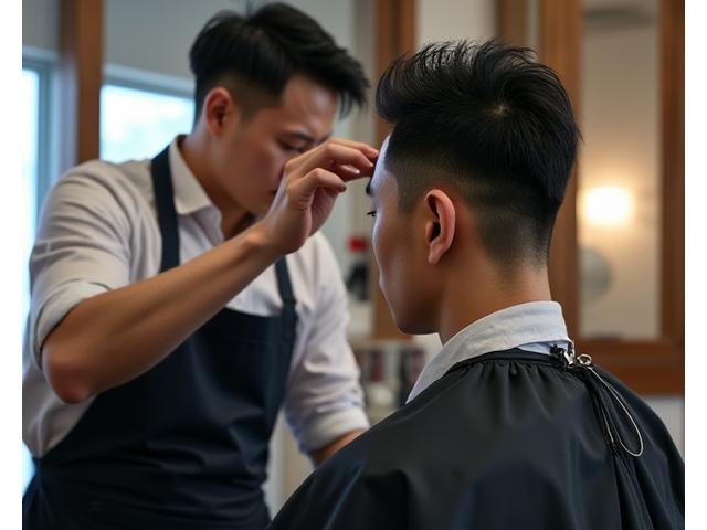 精密メンズカットの様子